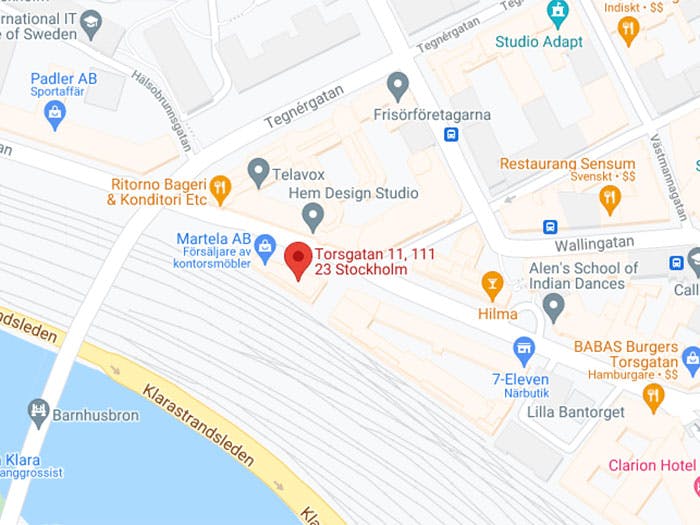 Karta på QRIOS kontor i Stockholm